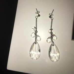 white jeweled silver dangly statement earrings!